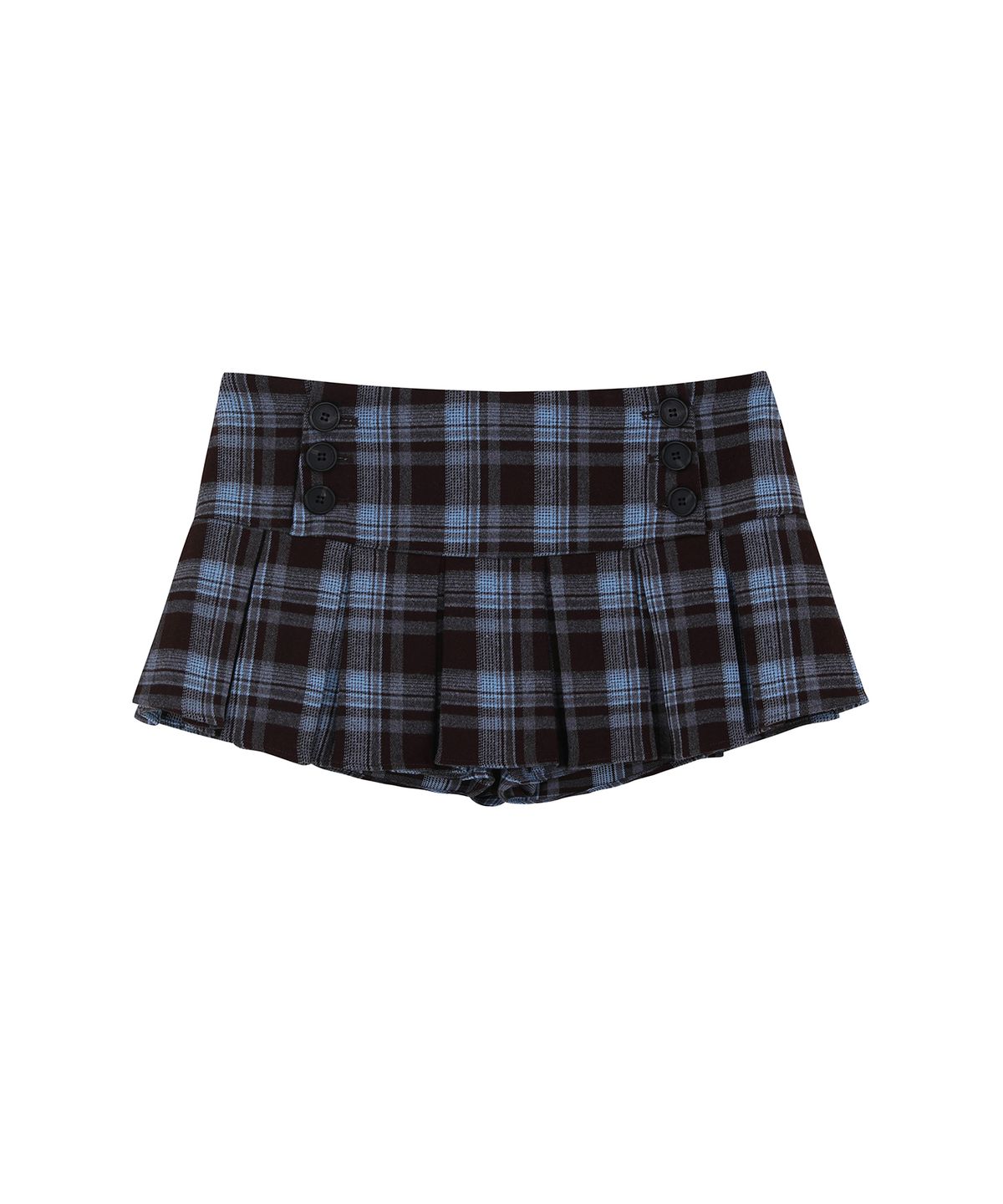로잔느(ROSEANNE) After School Button Pleated Mini Skirt (Oxford Blue Plaid)