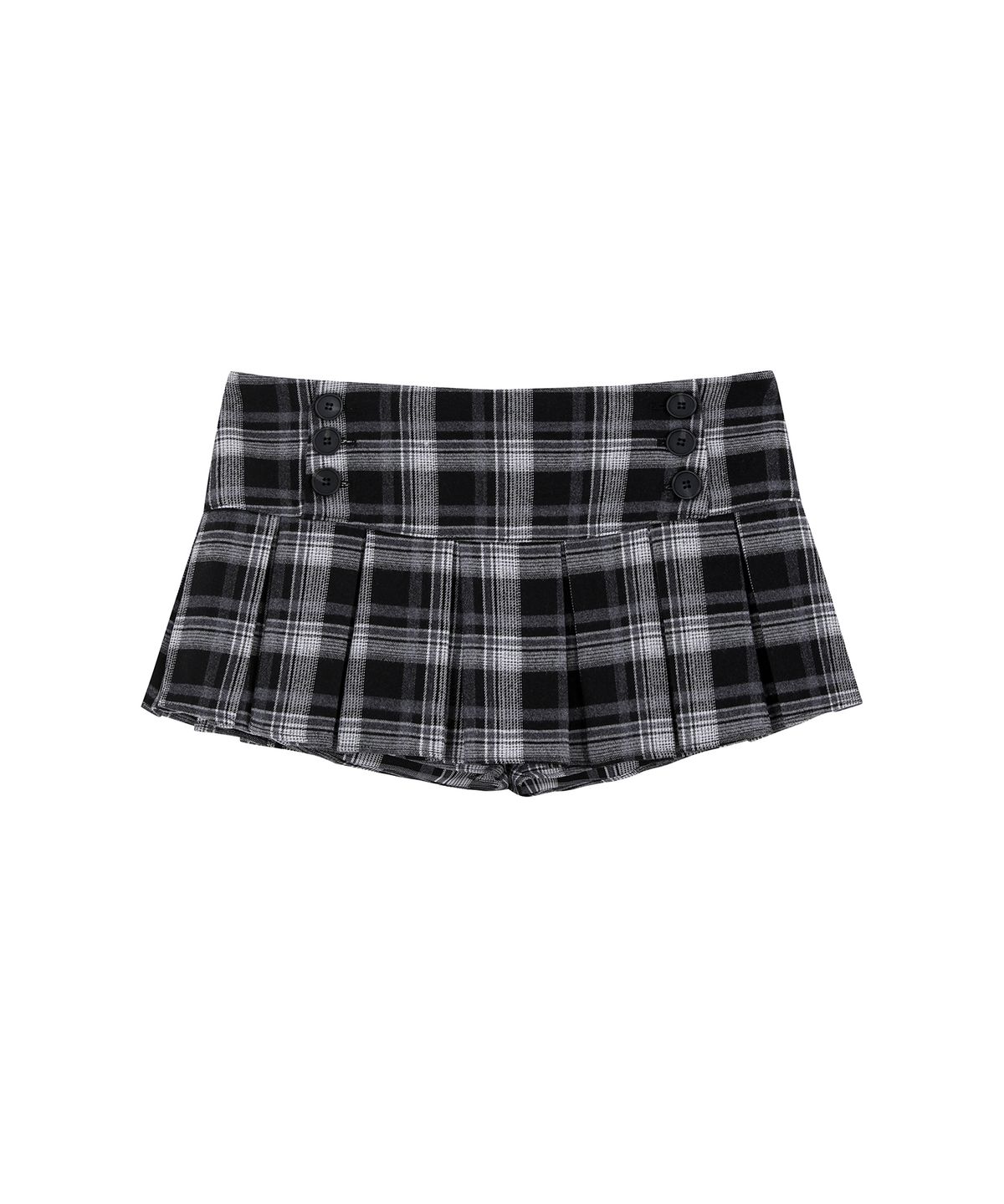 로잔느(ROSEANNE) After School Button Pleated Mini Skirt (Black Plaid)