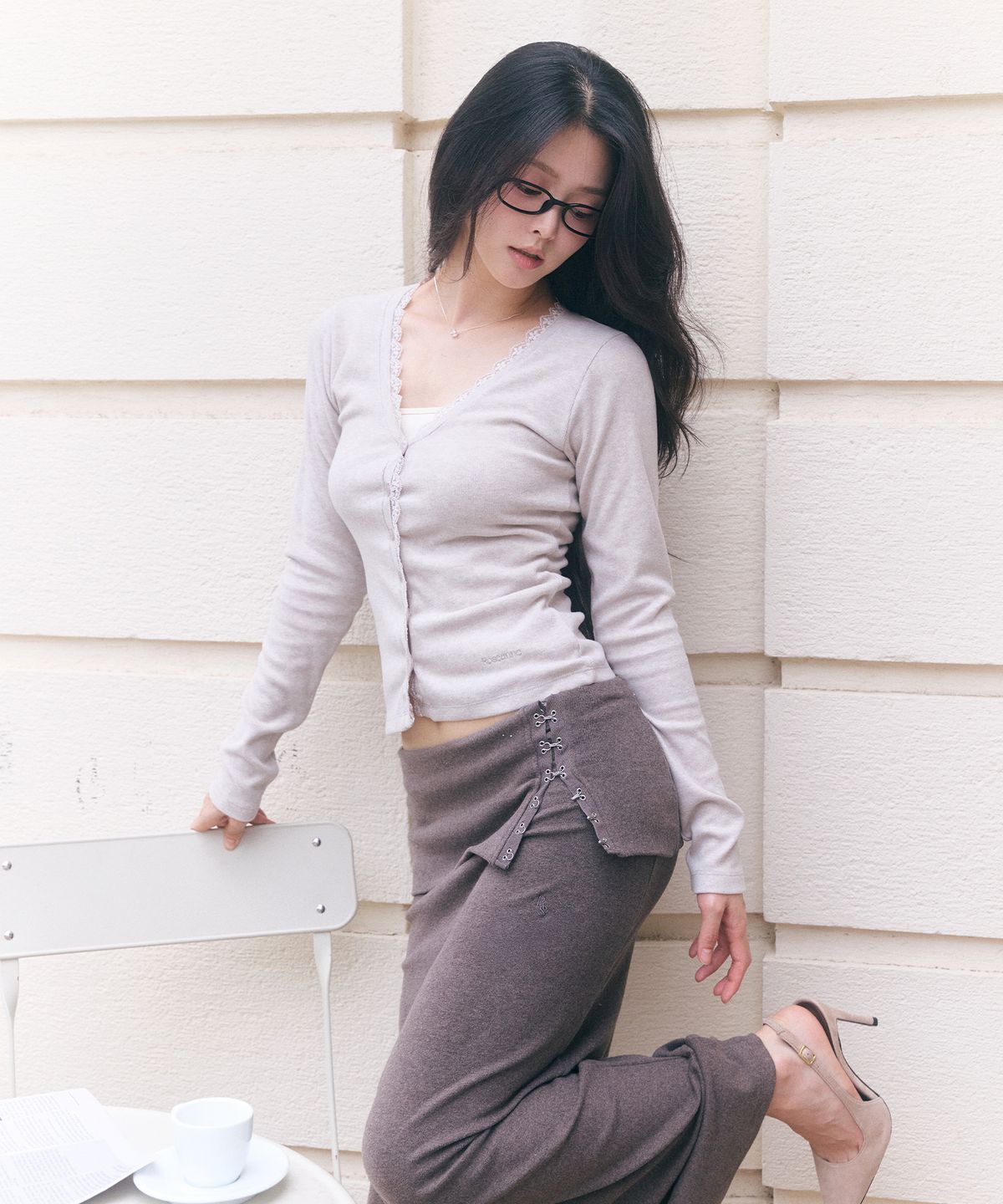 로잔느(ROSEANNE) Contour Foldover Maxi Skirt (Brown)