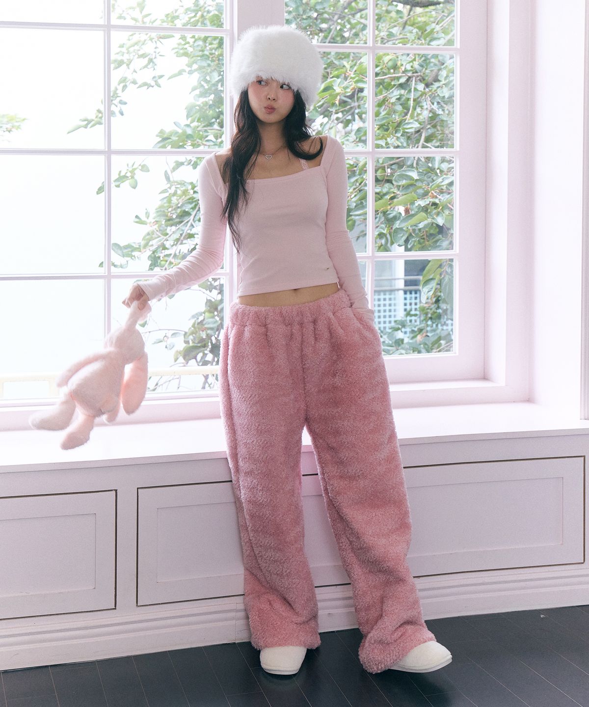 로잔느(ROSEANNE) Teddy Relaxed-Fit Pants (Dusty Rose)