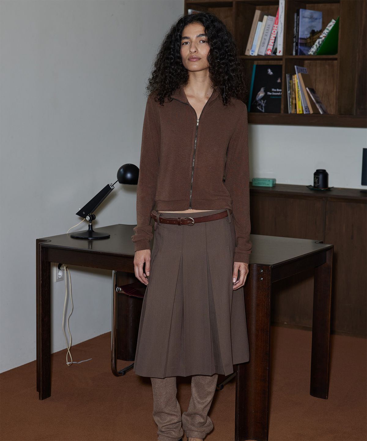 지지비샤(JIJIVISHA) BROWN ZIPUP CARDIGAN (BROWN)