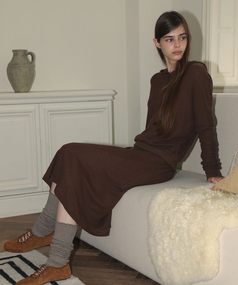 LILAC WAFFLE MIDI SKIRT (BROWN)