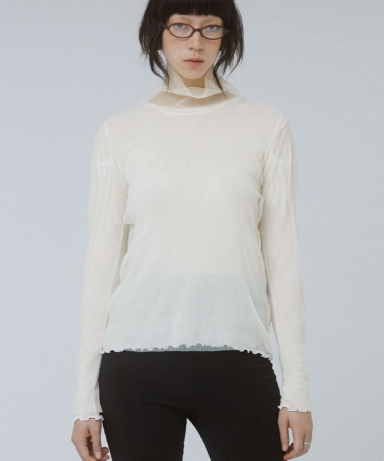 시어 플리츠 레이스 탑 베이지 SHEER PLEATS LACE TOP