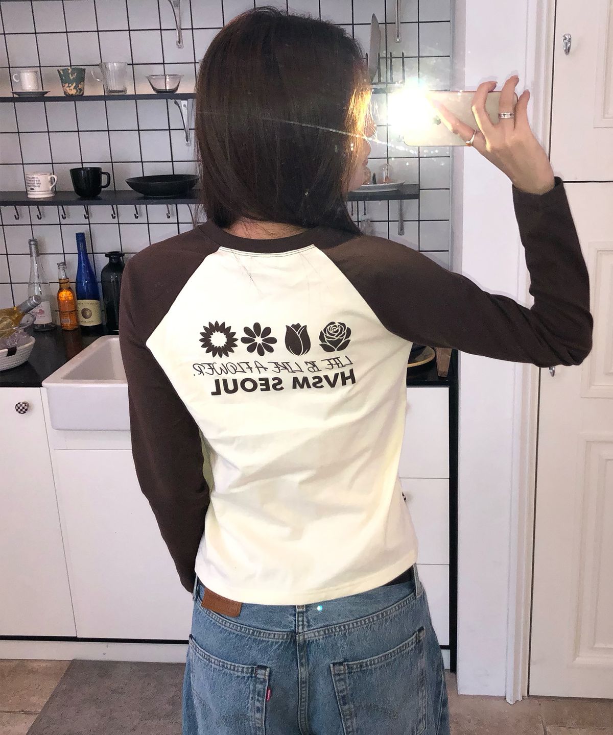 해비즘(HAVISM) W NAME CARD RAGLAN L/S TEE(CREAM)