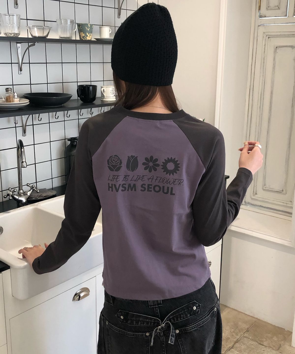 해비즘(HAVISM) W NAME CARD RAGLAN L/S TEE(DUSTY LAVENDER)