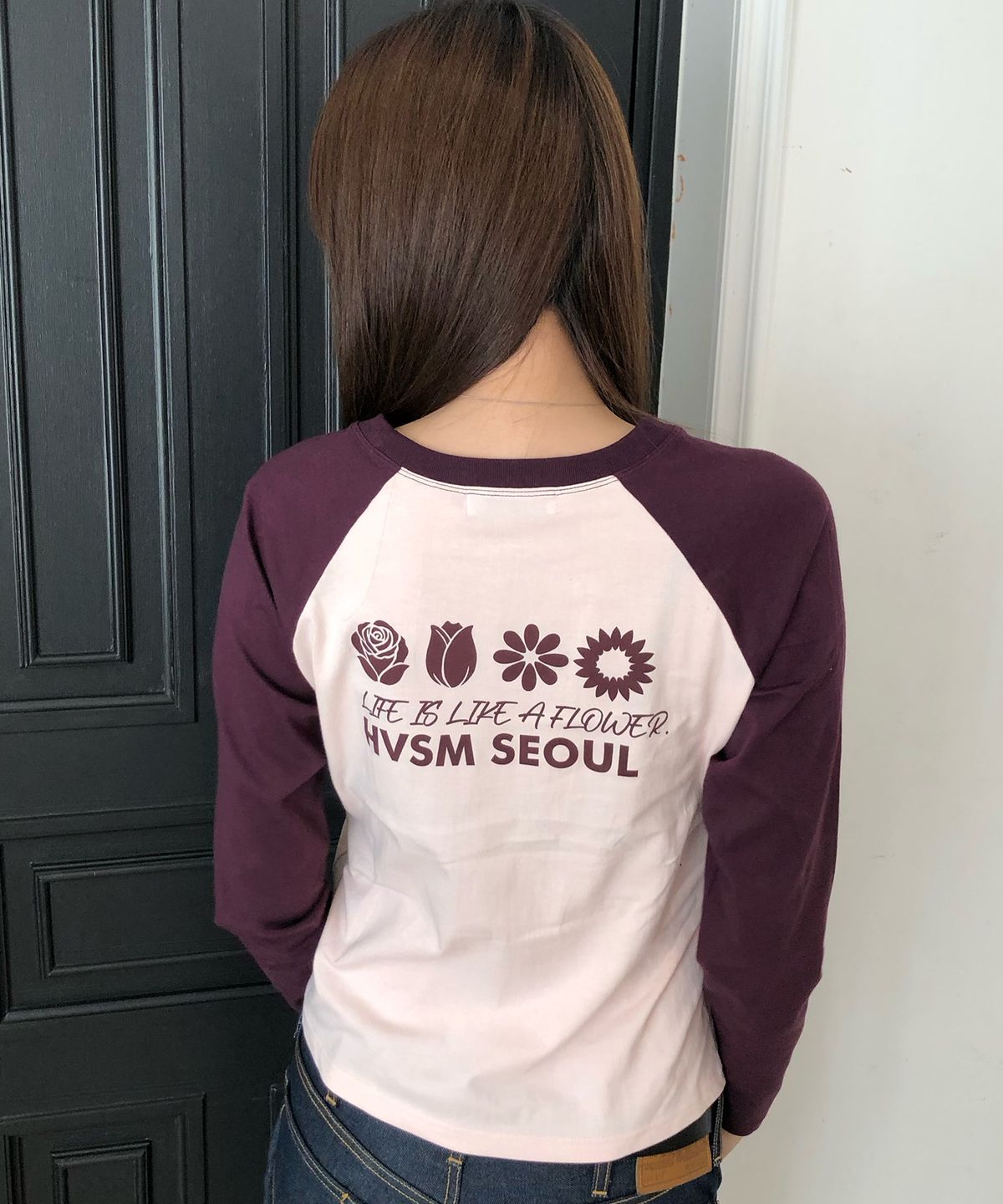 해비즘(HAVISM) W NAME CARD RAGLAN L/S TEE(PINK-PLUM)