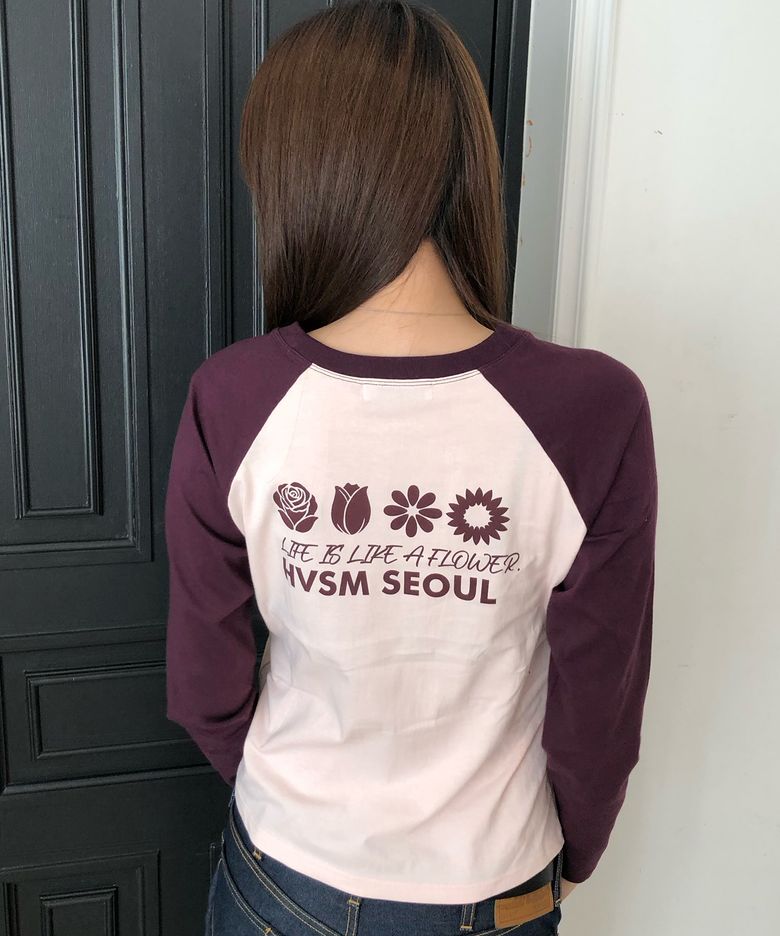 W NAME CARD RAGLAN L/S TEE(PINK-PLUM)