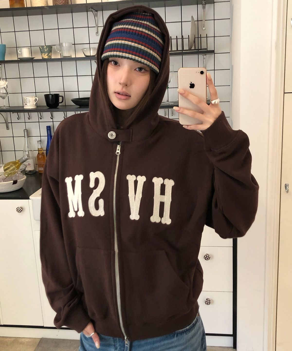 해비즘(HAVISM) HVSM STITCH ZIP UP HOOD(BROWN)