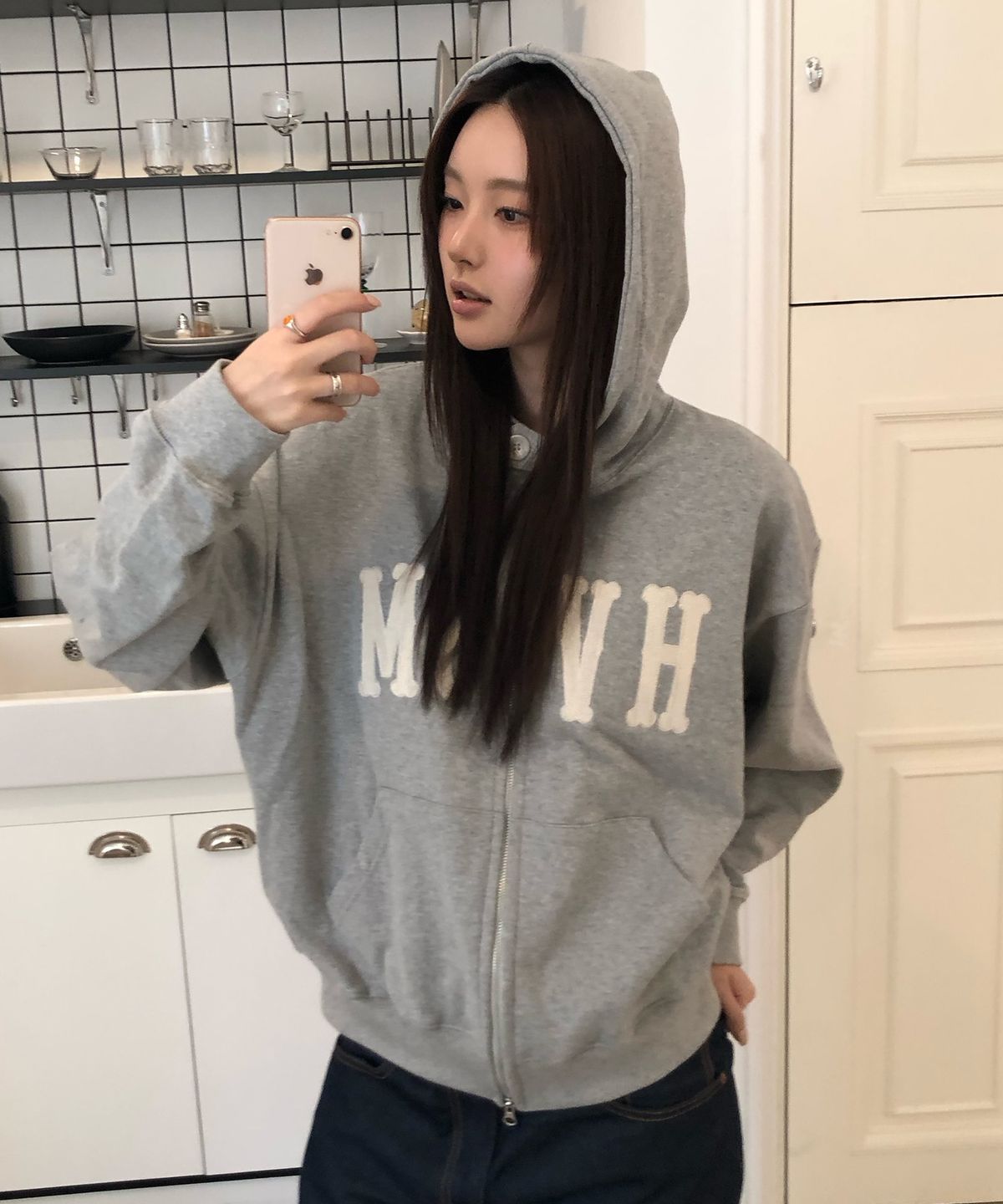 해비즘(HAVISM) HVSM STITCH ZIP UP HOOD(GREY)