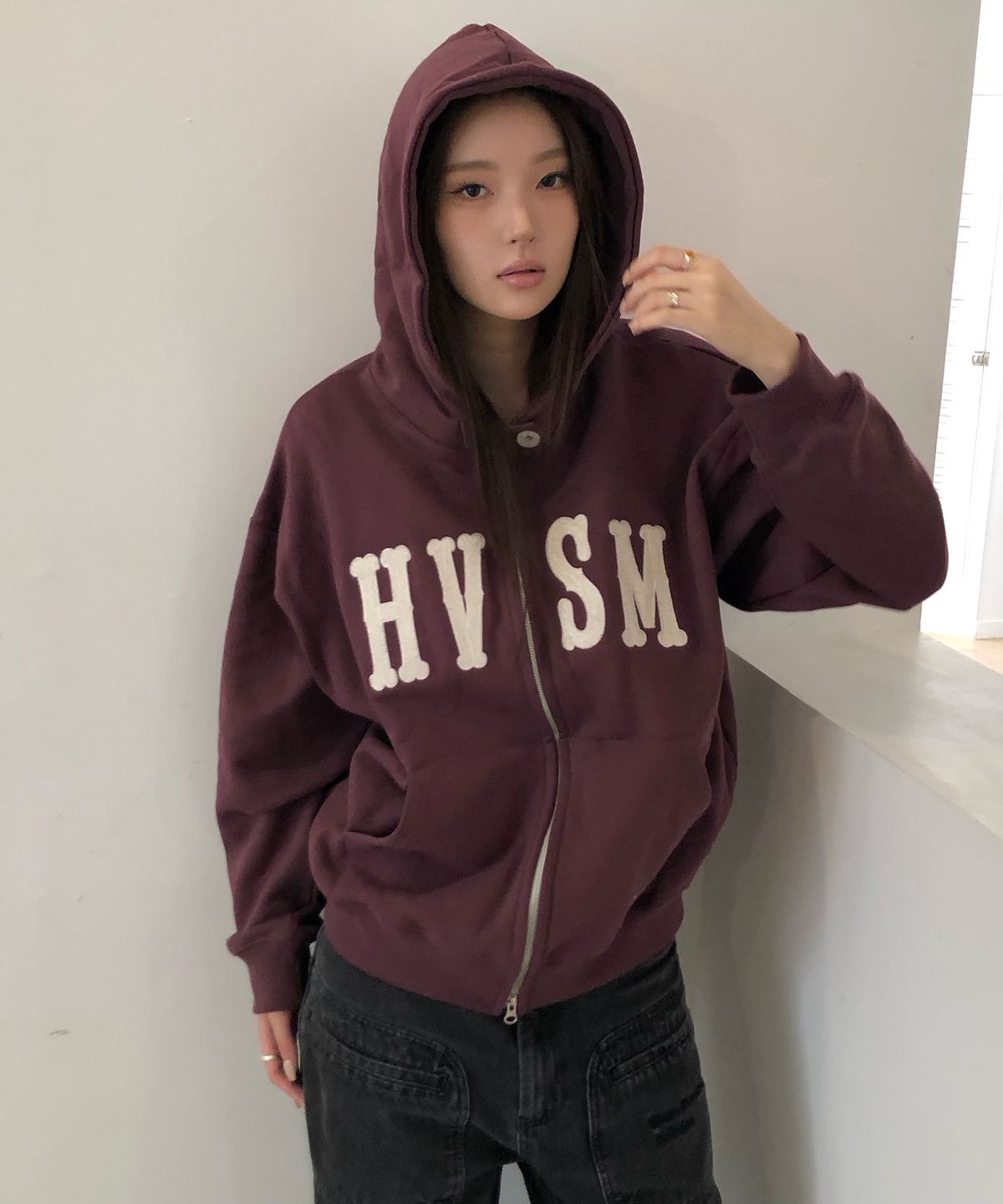 해비즘(HAVISM) HVSM STITCH ZIP UP HOOD(WINE)