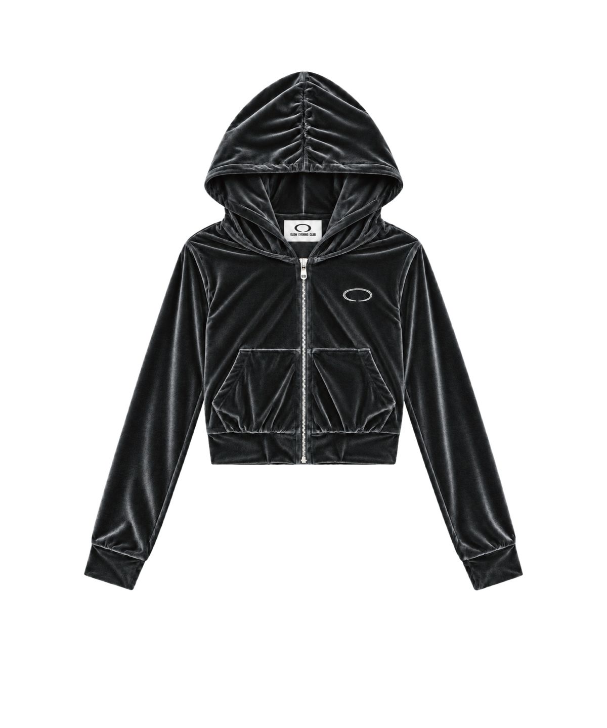 글로우이브닝클럽(GLOW EVENING CLUB) HORIZON RING VELVET ZIP-UP [SMOKE GRAY]