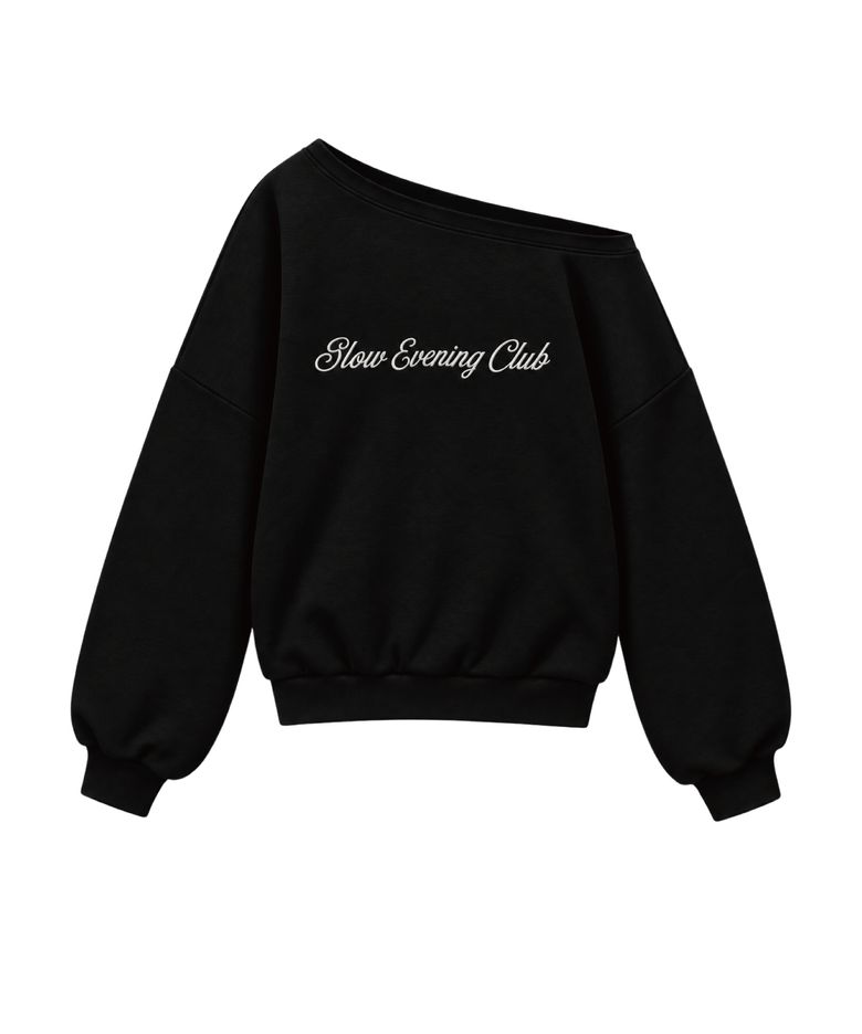 SIGNATURE LOGO ONE-SHOULDER SWEATSHIRT [BLACK]