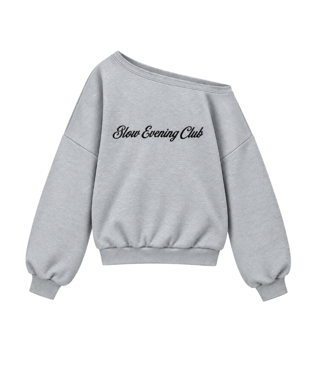 글로우이브닝클럽(GLOW EVENING CLUB) SIGNATURE LOGO ONE-SHOULDER SWEATSHIRT [GRAY]