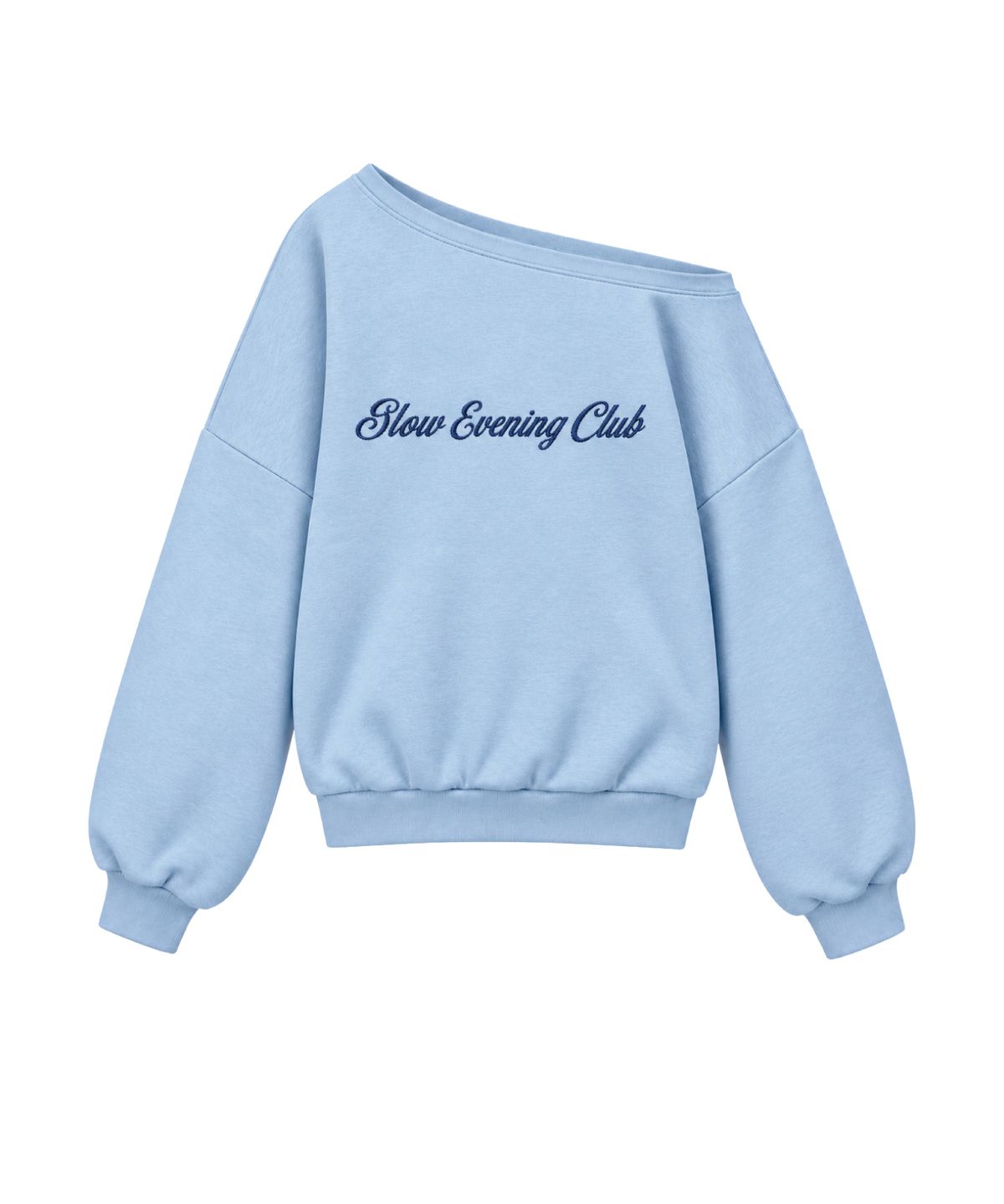 글로우이브닝클럽(GLOW EVENING CLUB) SIGNATURE LOGO ONE-SHOULDER SWEATSHIRT [SKY BLUE]