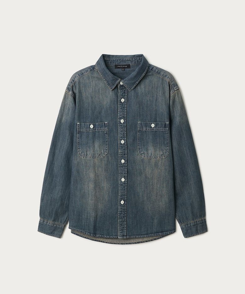 JN137 FADE DENIM UTILITY SHIRT - DEEP INDIGO