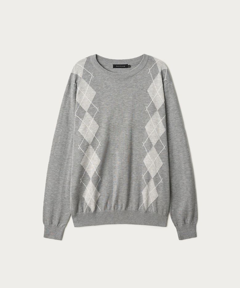 JN155 CLASSIC ARGYLE KNIT - HEATHER GREY