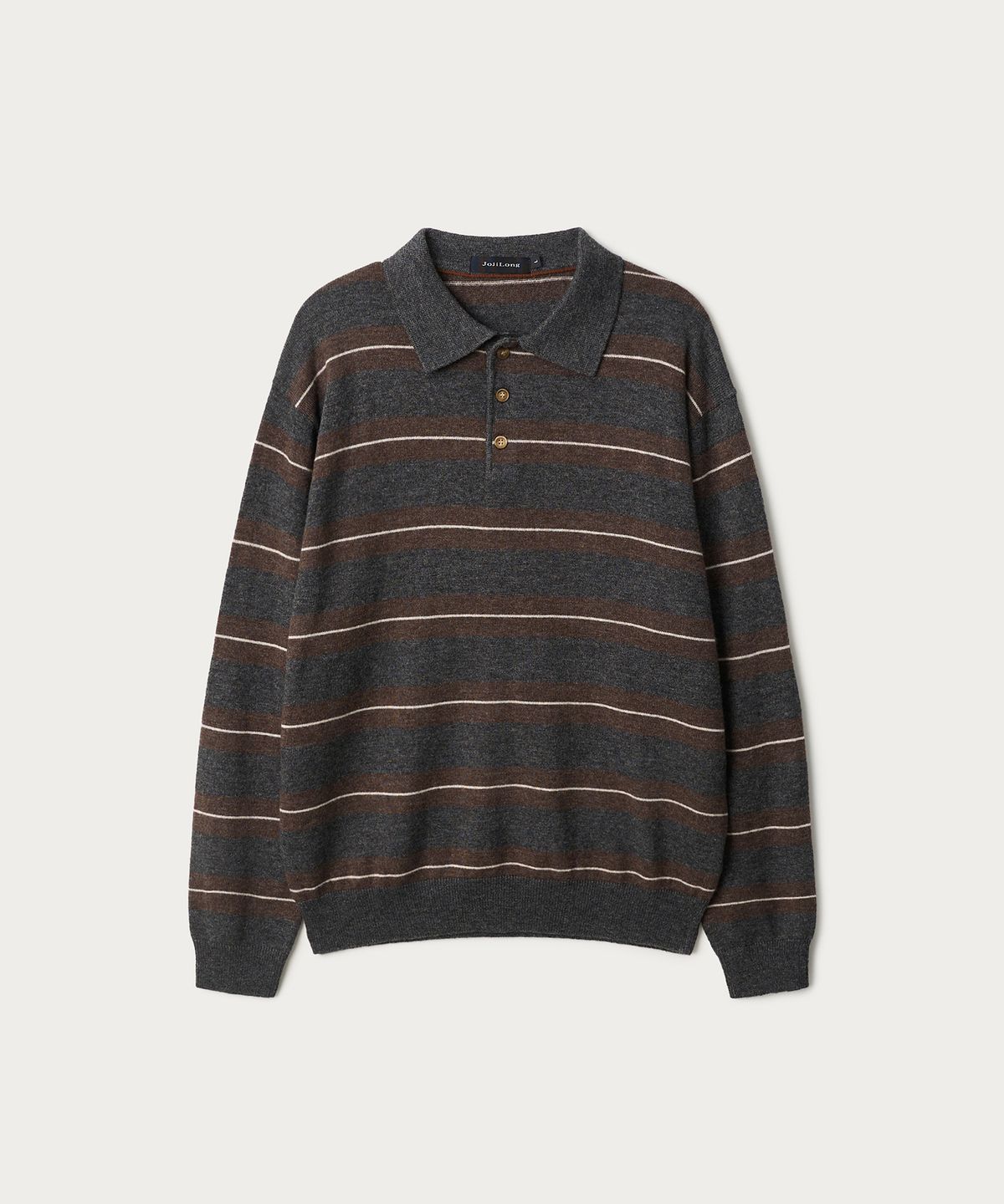 조질롱(JOJILONG) JN159 FINE WOOL STRIPE POLO KNIT - BROWN STRIPE