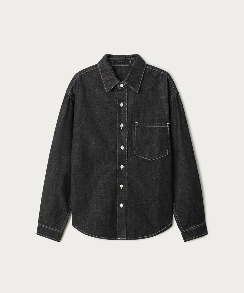 JN351 ROOMY WASHED DENIM SHIRT - INDIGO BLACK