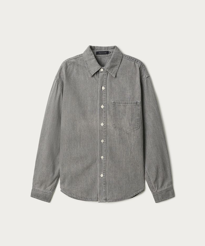 JN351 ROOMY WASHED DENIM SHIRT - STONE GREY