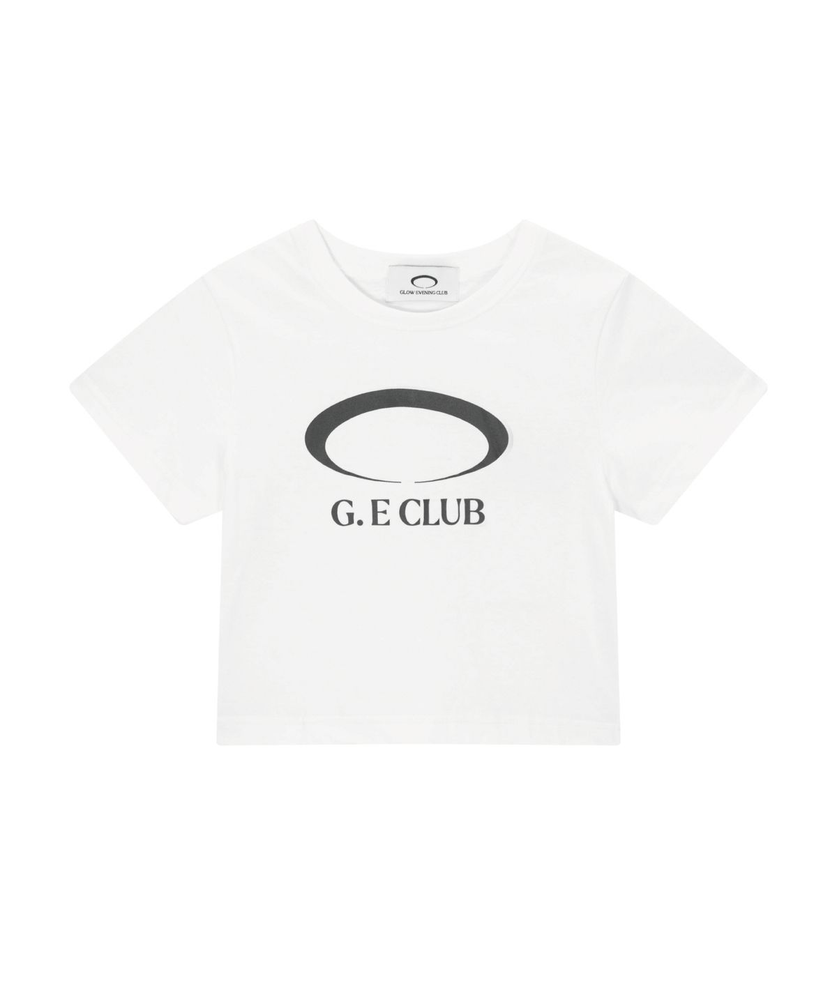 글로우이브닝클럽(GLOW EVENING CLUB) G.E CLUB CROPPED T-SHIRT [WHITE / BLACK]