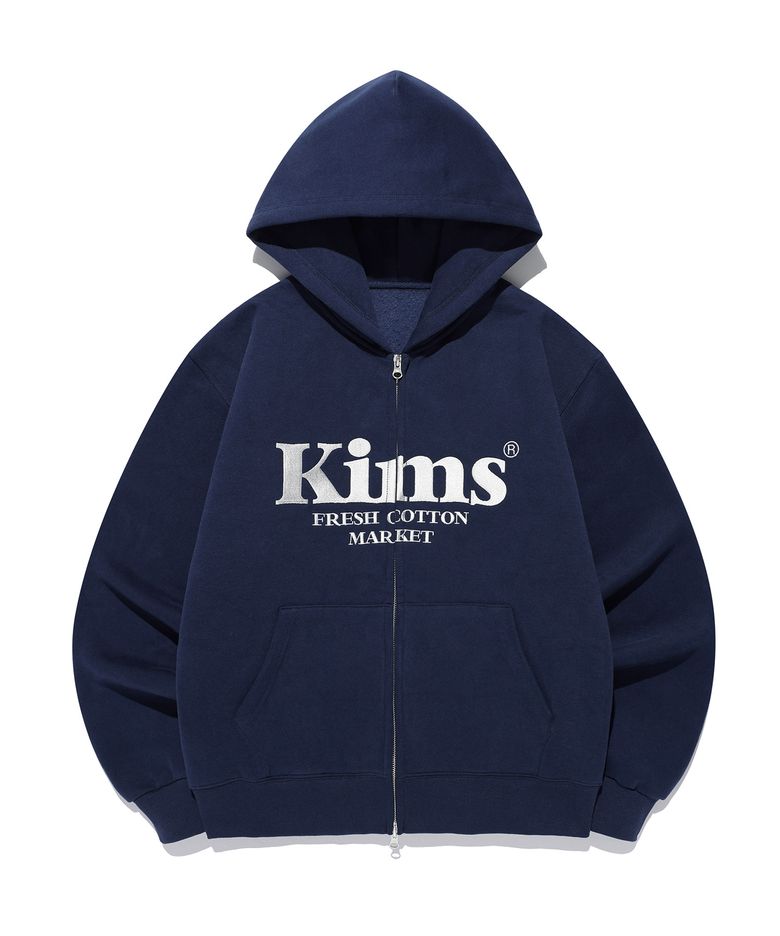 (Unisex) Kims Bam Logo Zip Hoodie Navy