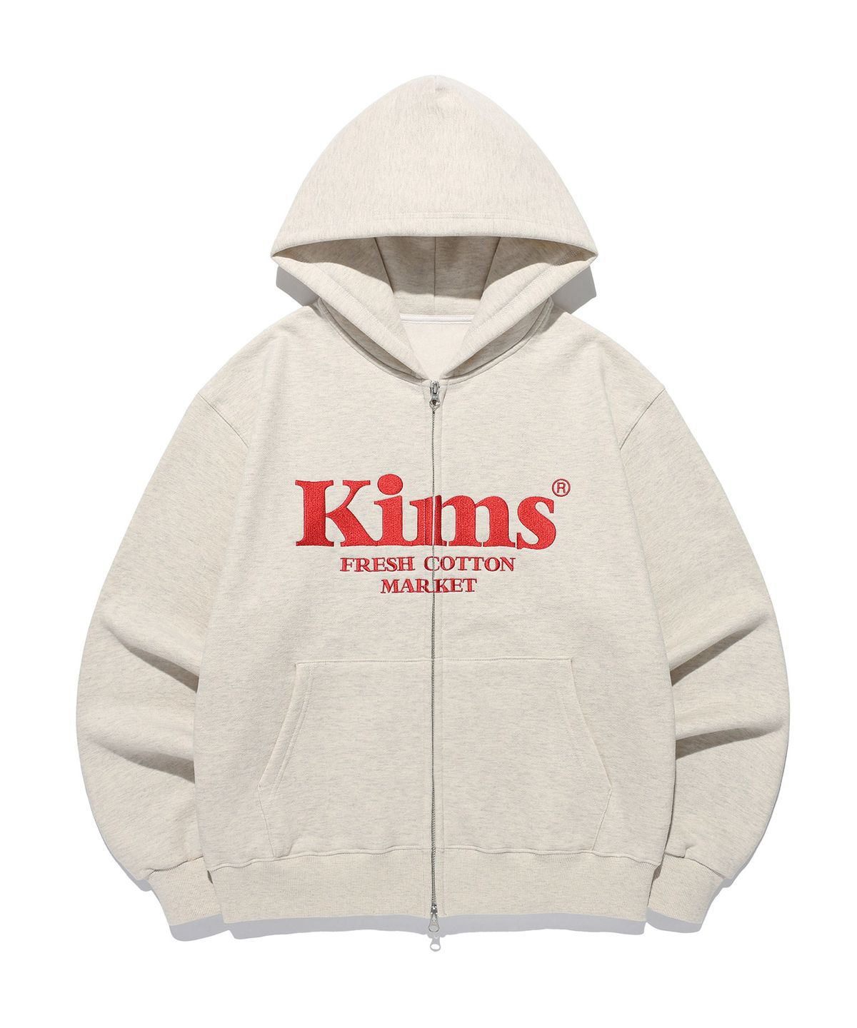 킴스 프레시 코튼 마켓(KIMS FRESH COTTON MARKET) (Unisex) Kims Bam Logo Zip Hoodie Oatmeal