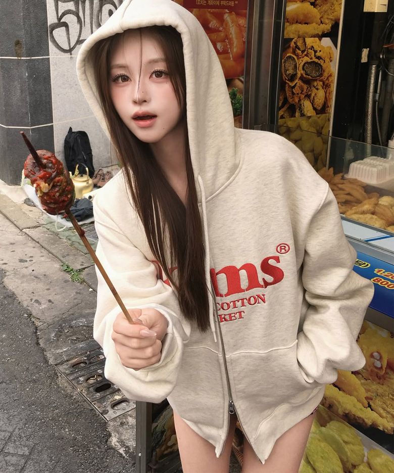 (Unisex) Kims Bam Logo Zip Hoodie Oatmeal