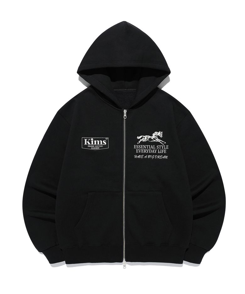 (Unisex) Essential Horse Zip Hoodie Black