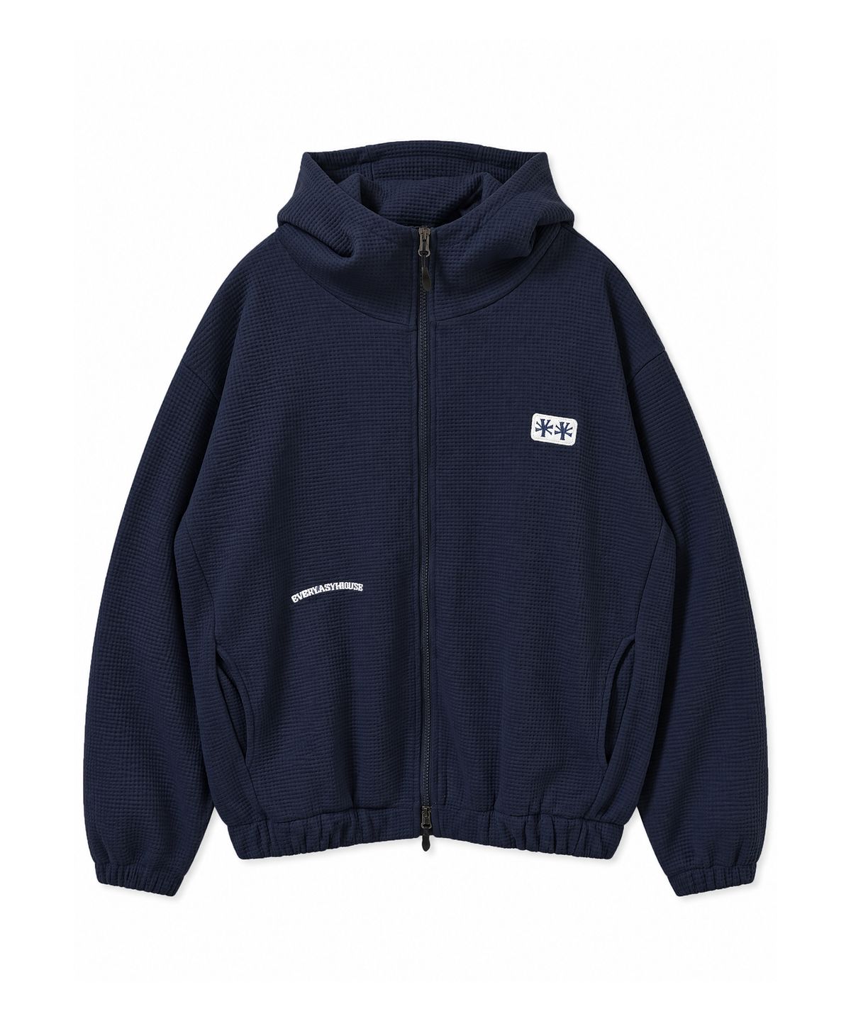 에키오(EKIO) 로고 패치 와플 후드 집업 (Navy)