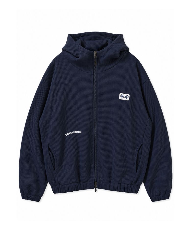 로고 패치 와플 후드 집업 (Navy)