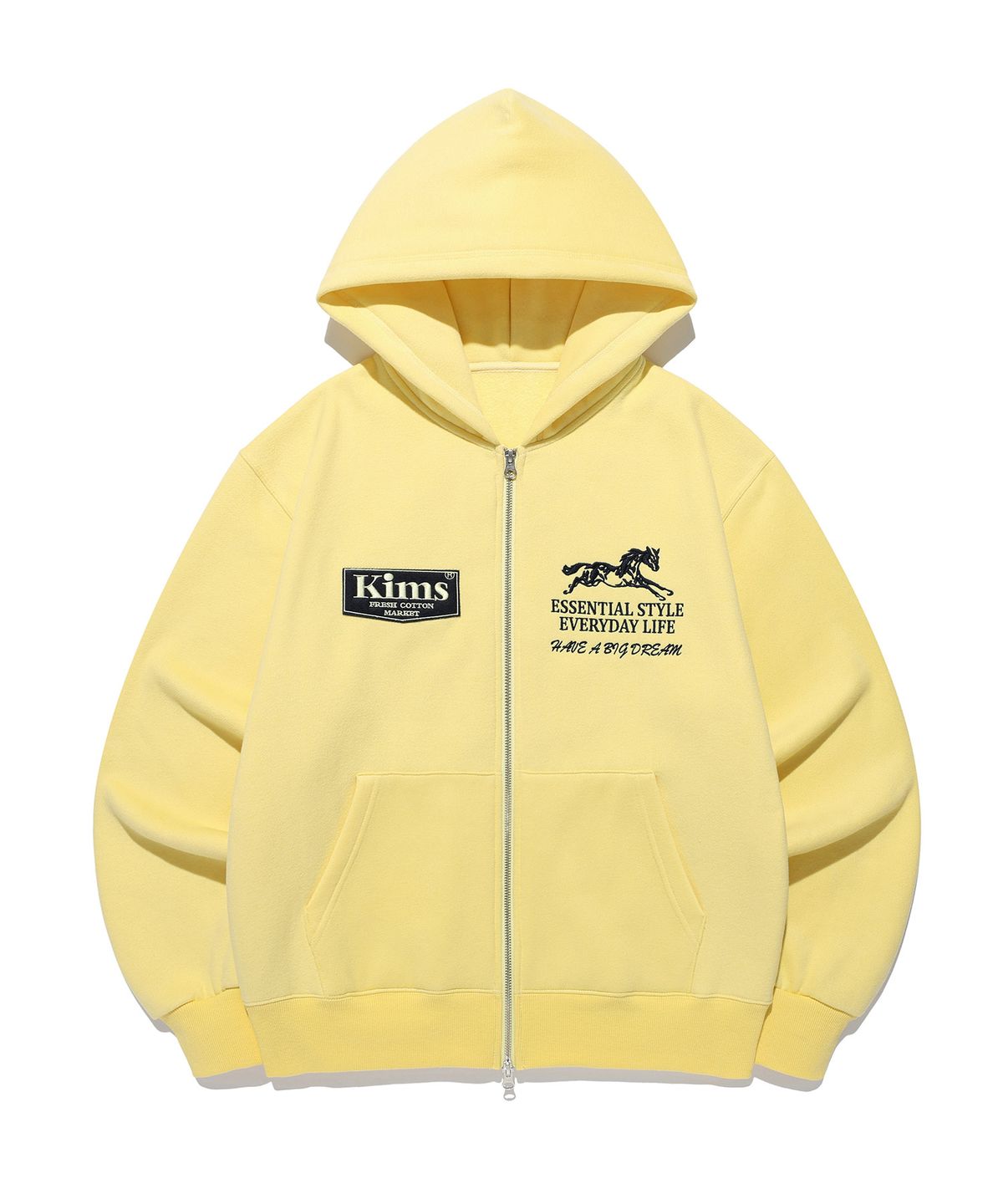 킴스 프레시 코튼 마켓(KIMS FRESH COTTON MARKET) (Unisex) Essential Horse Zip Hoodie Yellow