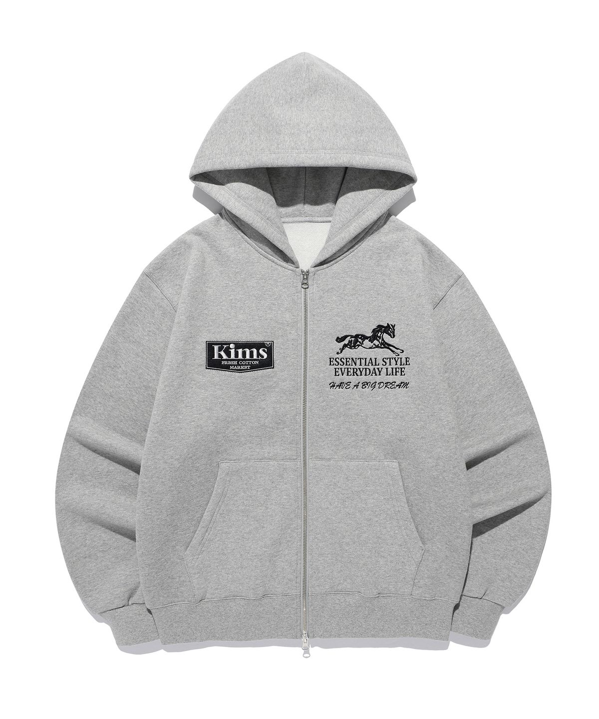 킴스 프레시 코튼 마켓(KIMS FRESH COTTON MARKET) (Unisex) Essential Horse Zip Hoodie Grey