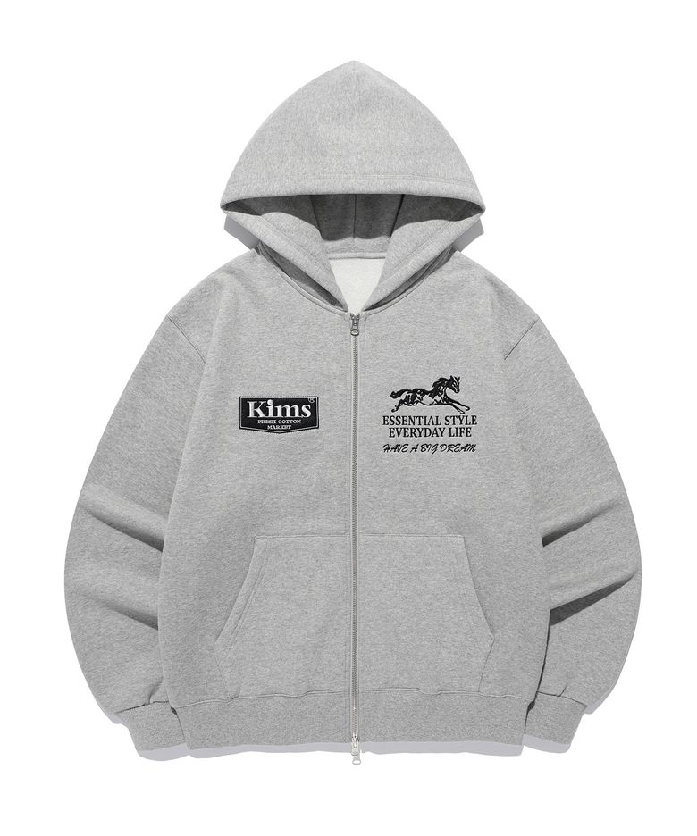 (Unisex) Essential Horse Zip Hoodie Grey