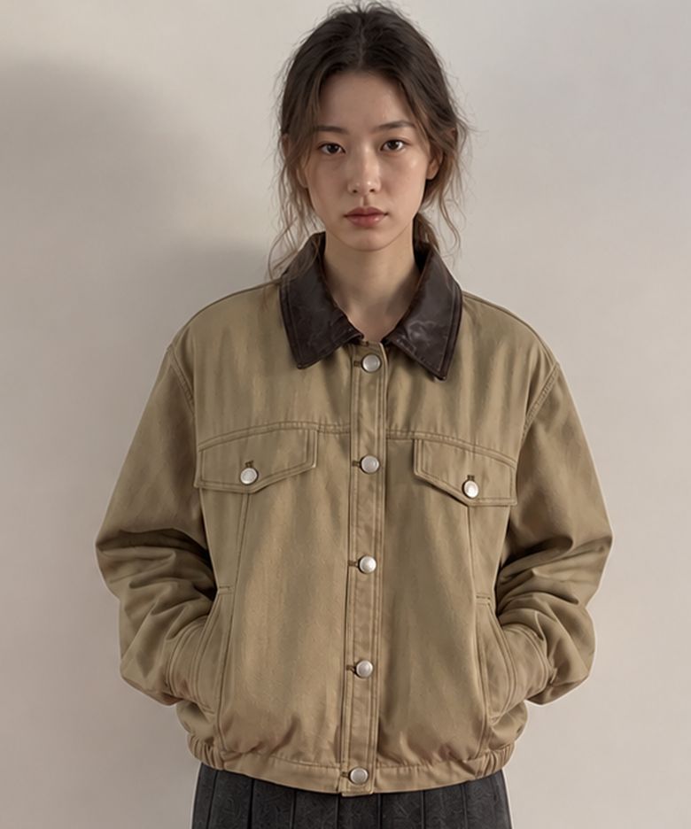 Cropped Four-Pocket Cotton Jacket (BEIGE)