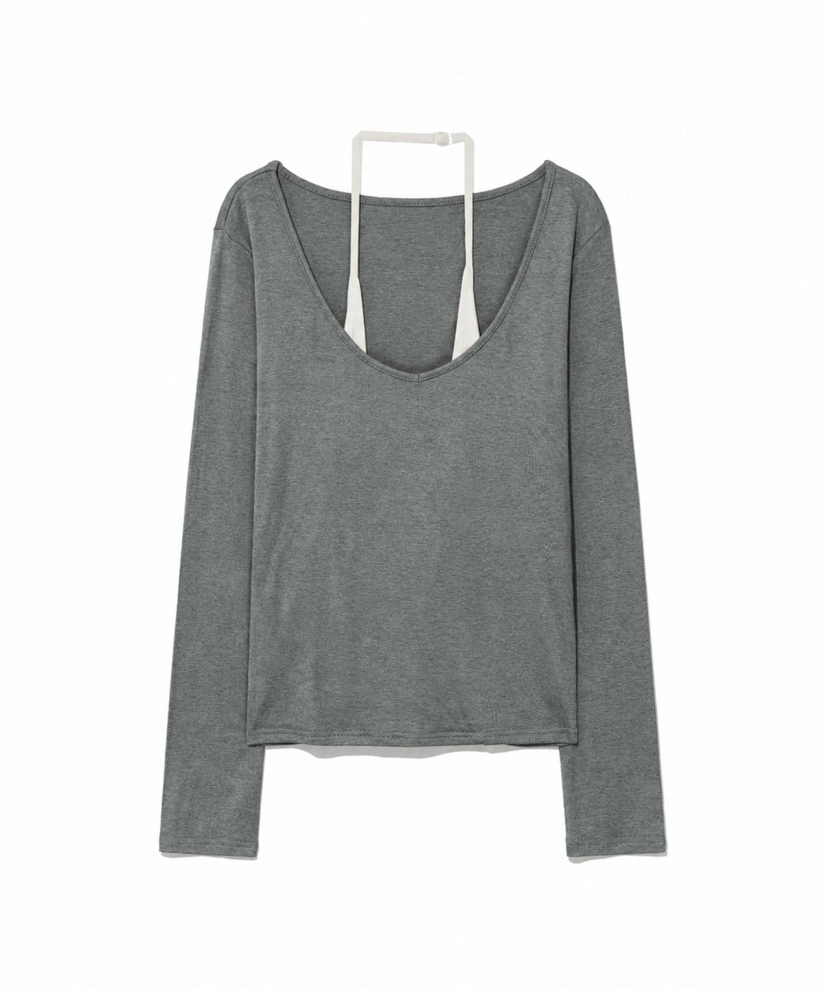 모아(MOAA) Layered U-Neck Ribbed Long Sleeve Top (MELANGE GRAY)