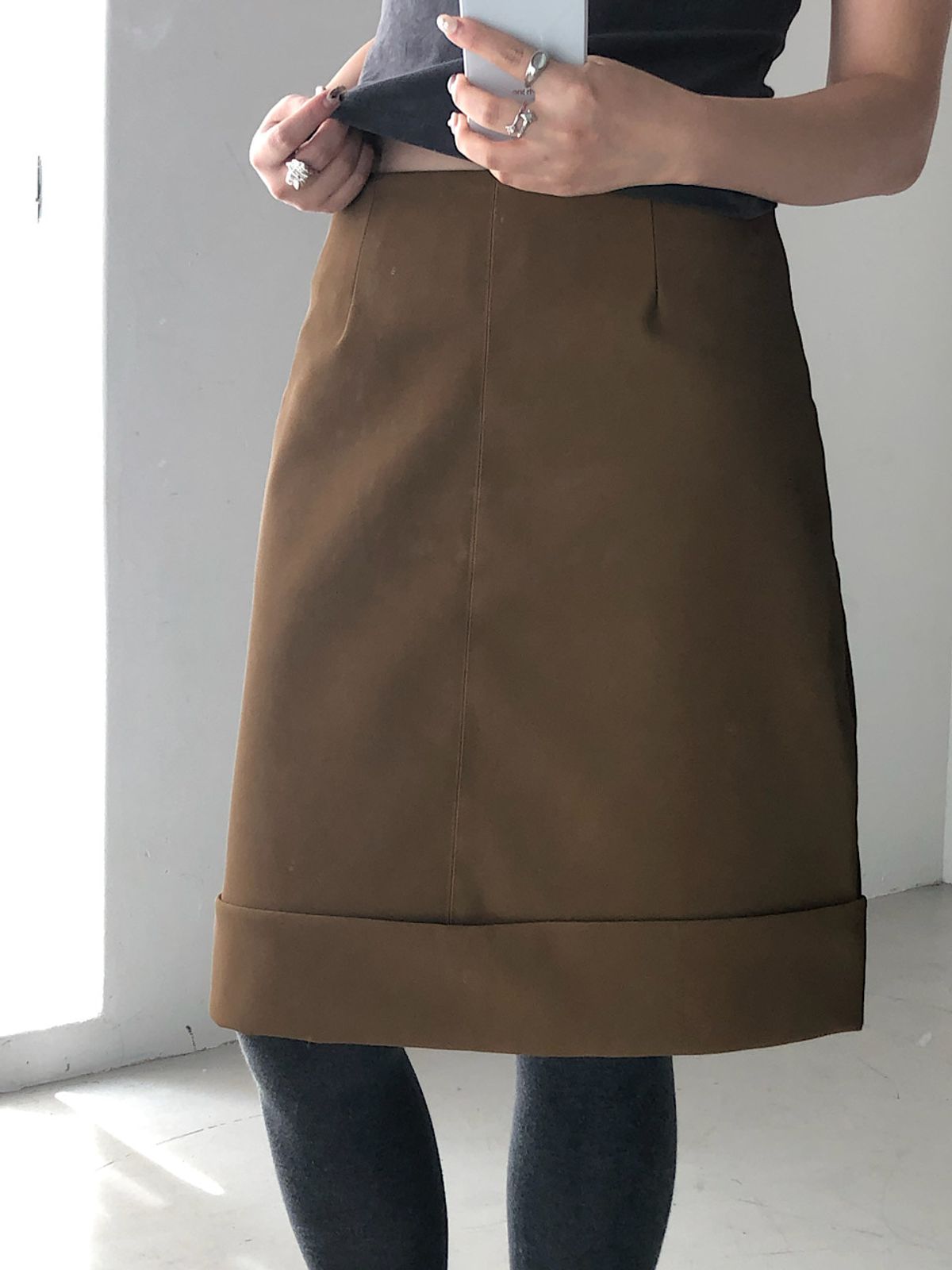 아포엠(APOEM) Folded Hem Midi Skirt (2C)