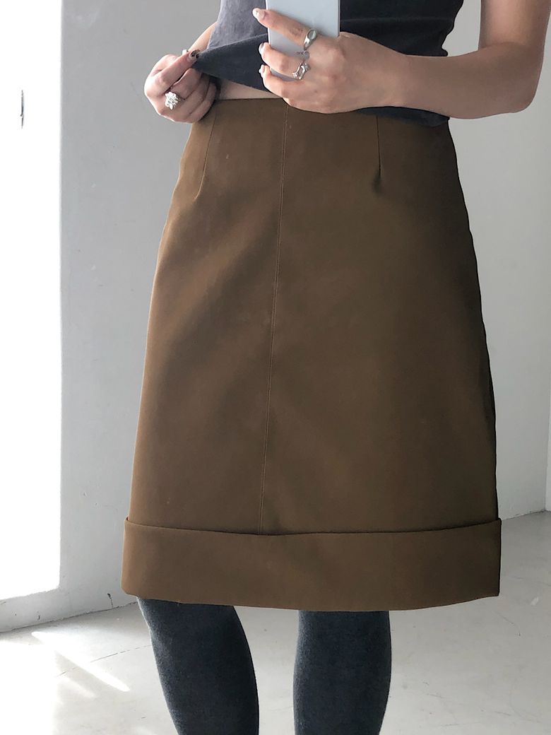Folded Hem Midi Skirt (2C)