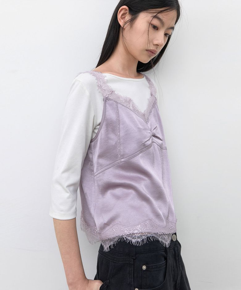 (BL-4444)SATIN LACE BAND CAMISOLE BLOUSE