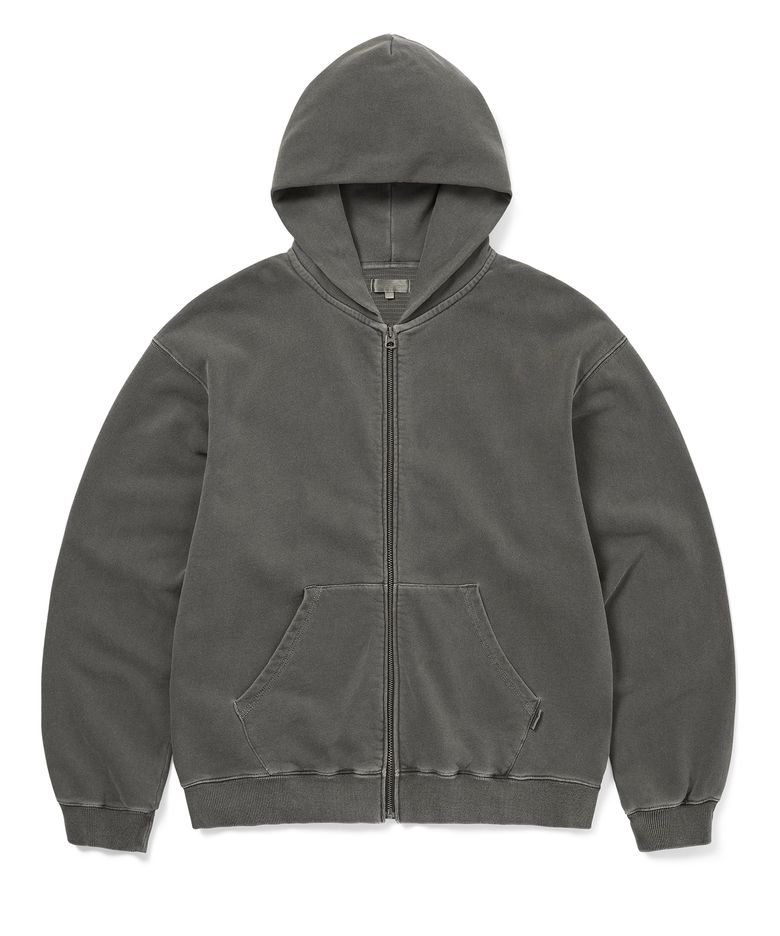 Faded Thermal Zip Up Hoodie Charcoal
