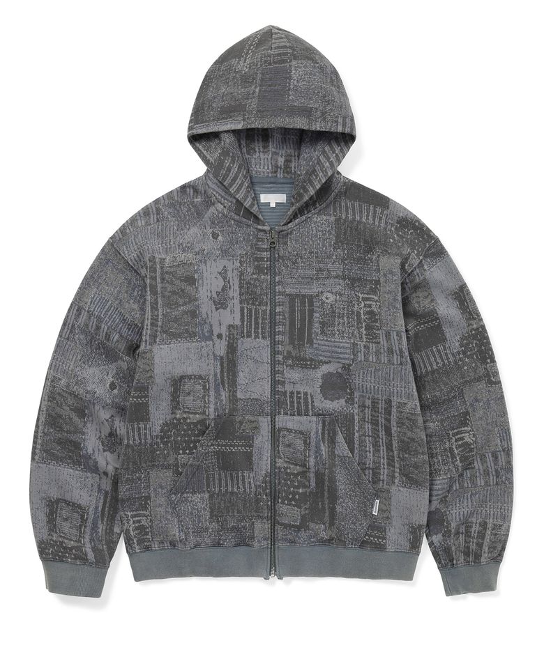 Crazy Faded Thermal Zip Up Hoodie Patchwork