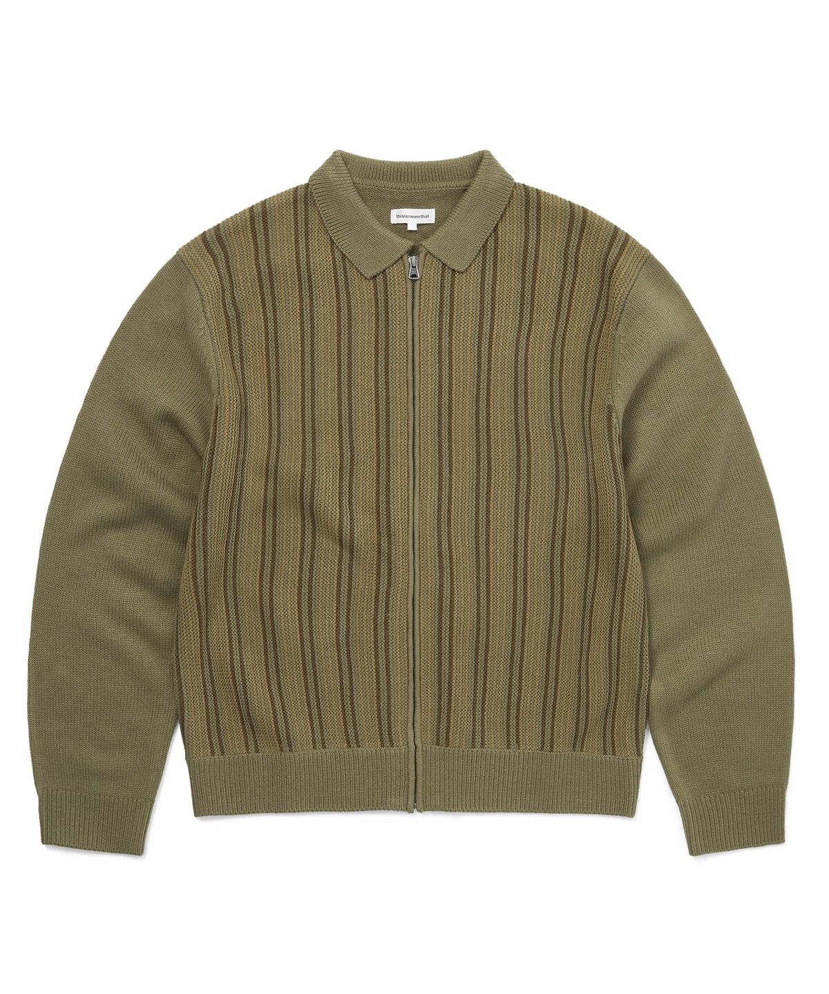 디스이즈네버댓(THISISNEVERTHAT) Striped Knit Zip Cardigan Olive