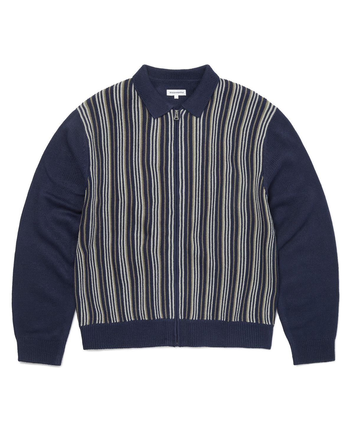 디스이즈네버댓(THISISNEVERTHAT) Striped Knit Zip Cardigan Navy
