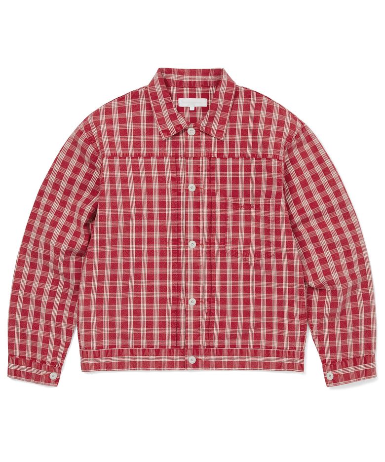Washed Check Trucker Jacket Red