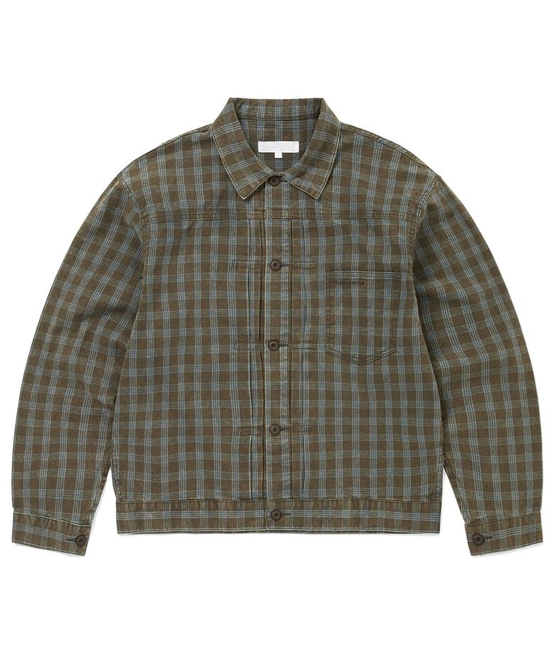 Washed Check Trucker Jacket Brown