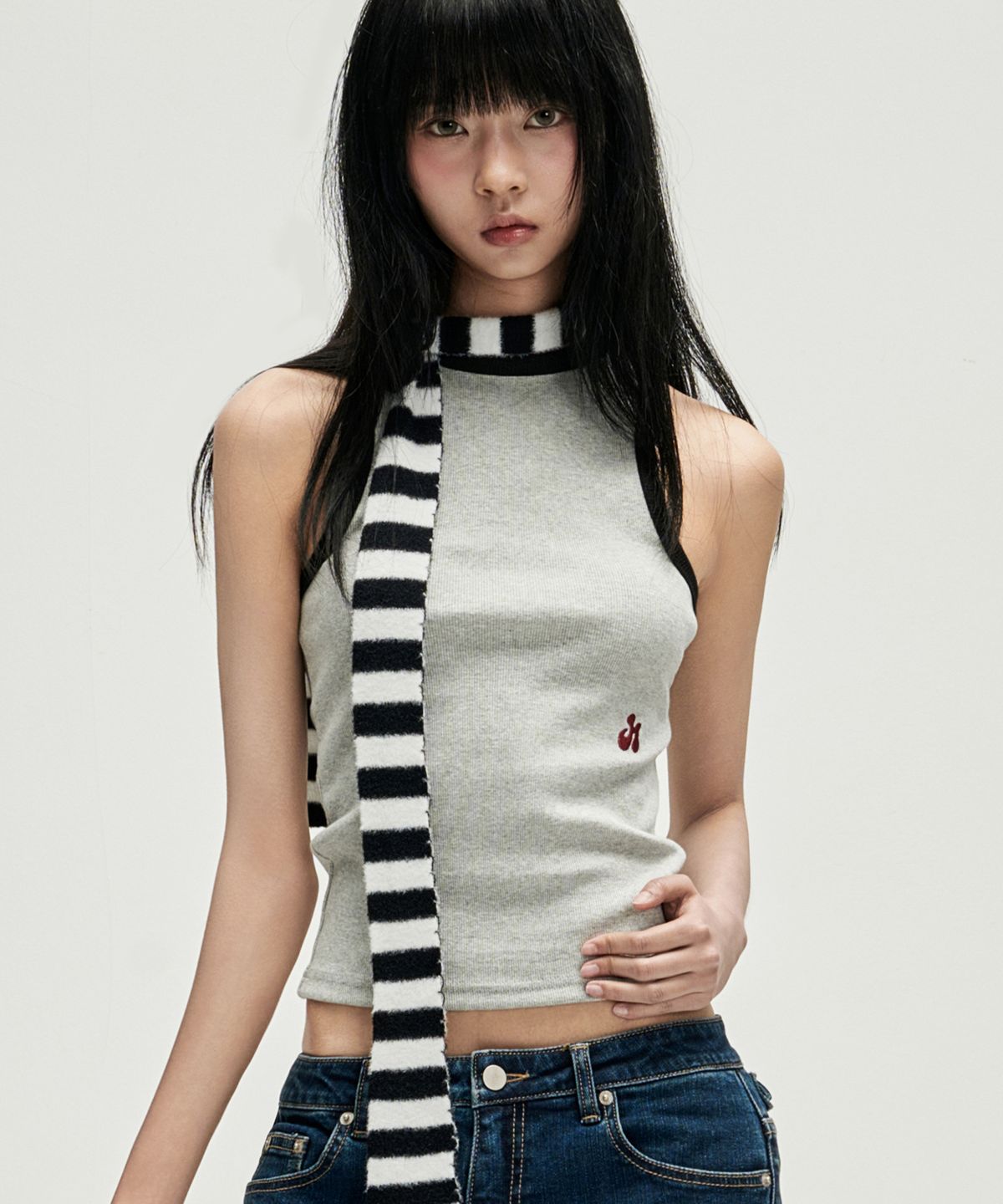 히쇼(HISYO) Tiny Heart Tank Top - Grey