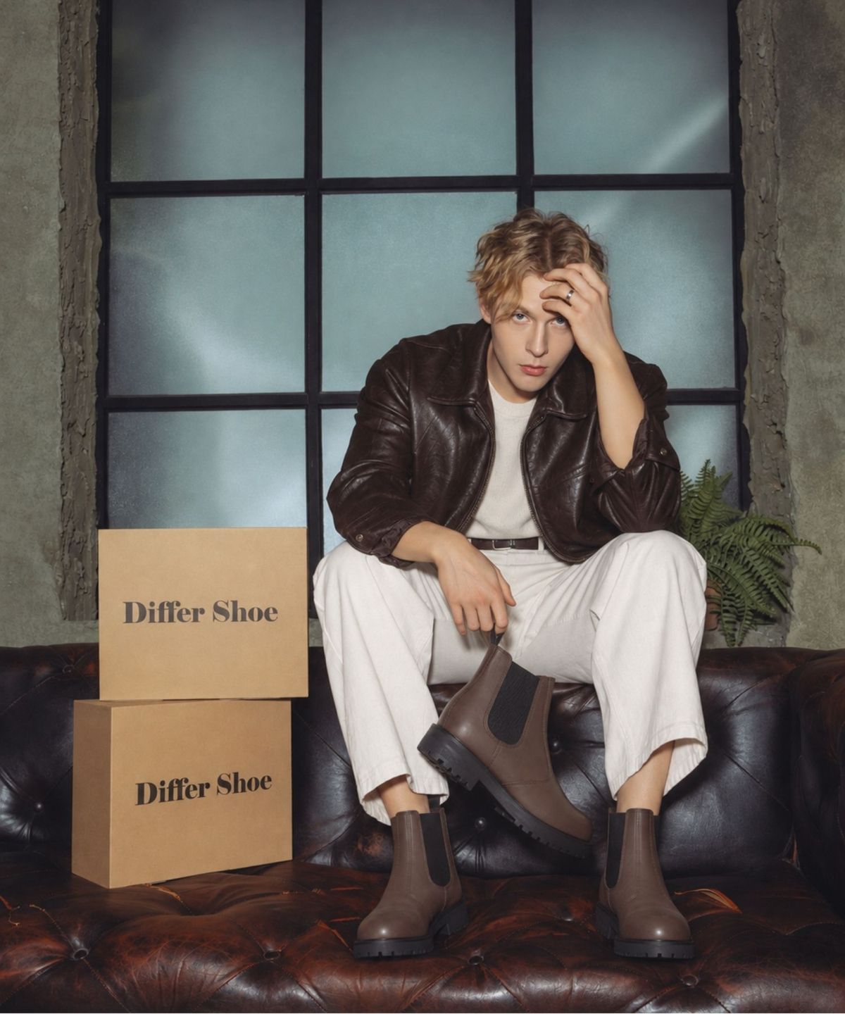 디퍼슈(DIFFERSHOE) 남자 디퍼 시크릿 첼시부츠 7CM 레더브라운