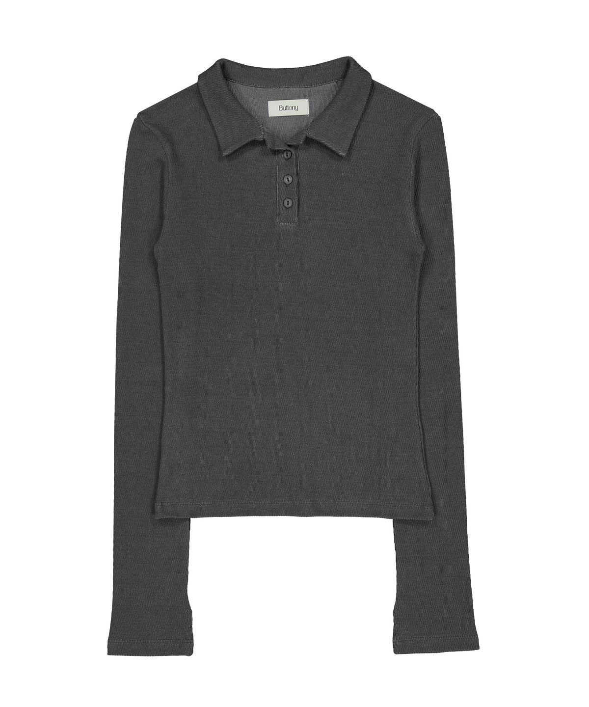 버터니(BUTTONY) WAFFLE PK LONG SLEEVE T-SHIRT (CHARCOAL)