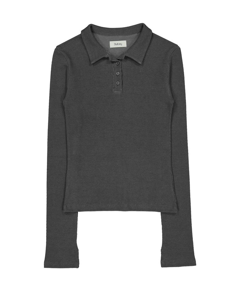 WAFFLE PK LONG SLEEVE T-SHIRT (CHARCOAL)