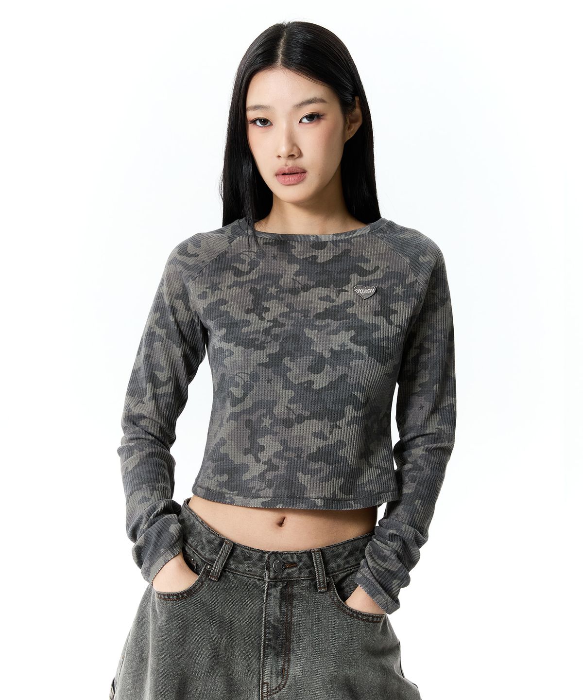 키르시(KIRSH) 체리 카모 와플 롱 슬리브 [블랙]