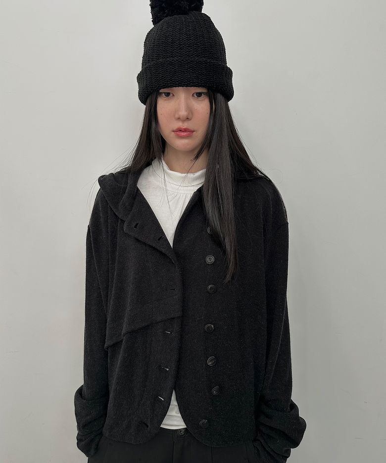 ANGORA ASYMMETRICAL HOOD ZIP-UP (BLACK)